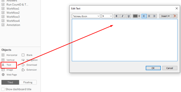 How To Insert A Simple Text Box Into A Tableau Worksheet Datameer