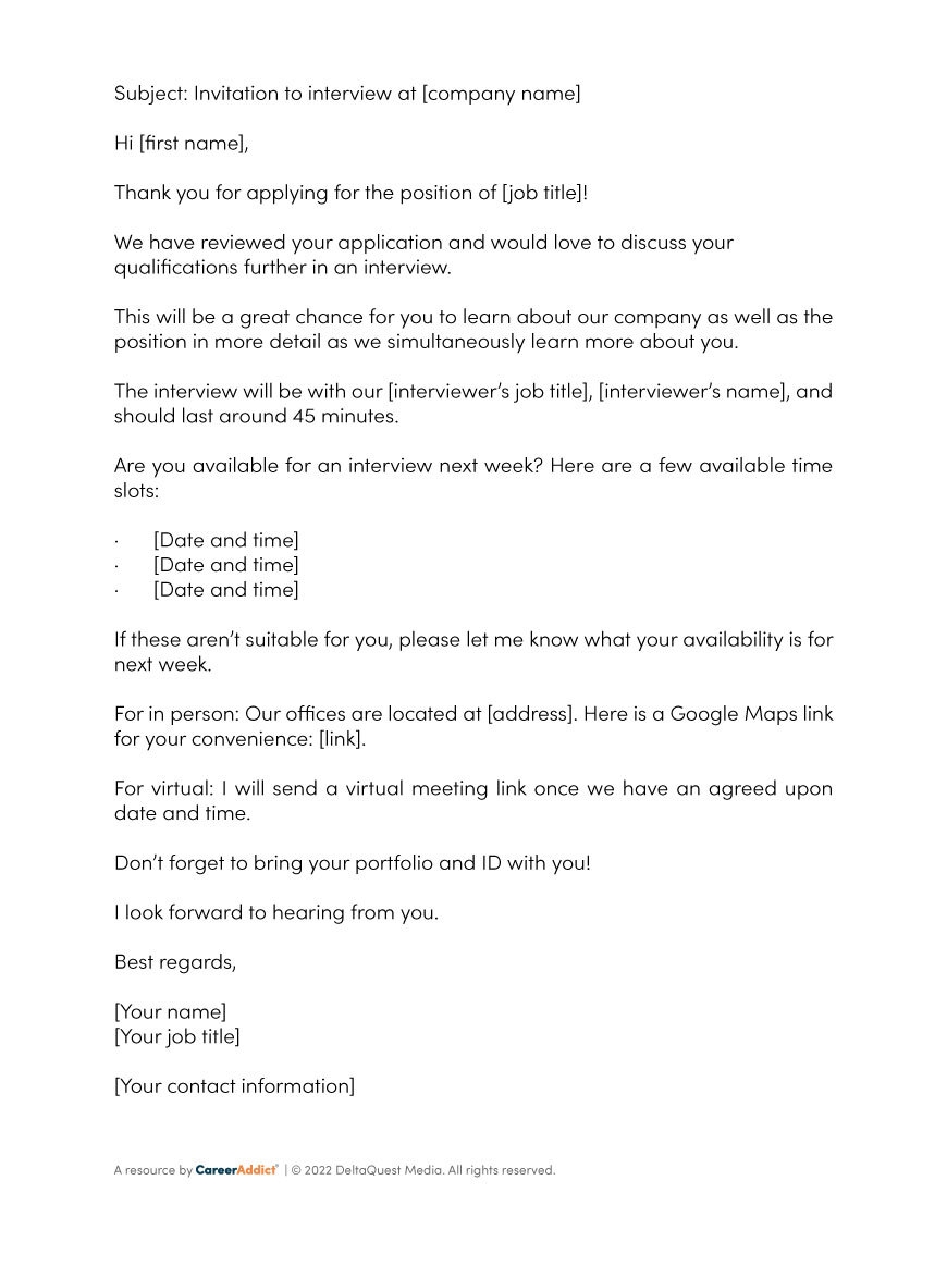 email template to invite candidate to apply for job