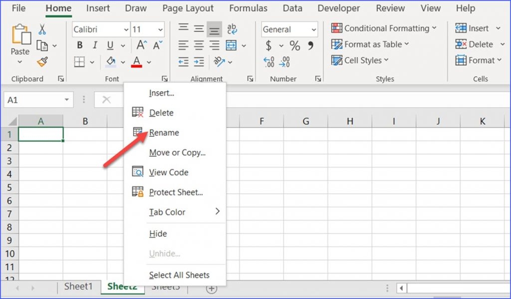 rename worksheet in excel
