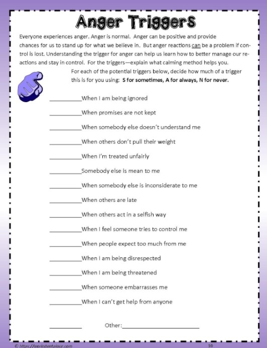 Identify Your Anger Triggers PDF Worksheets Library