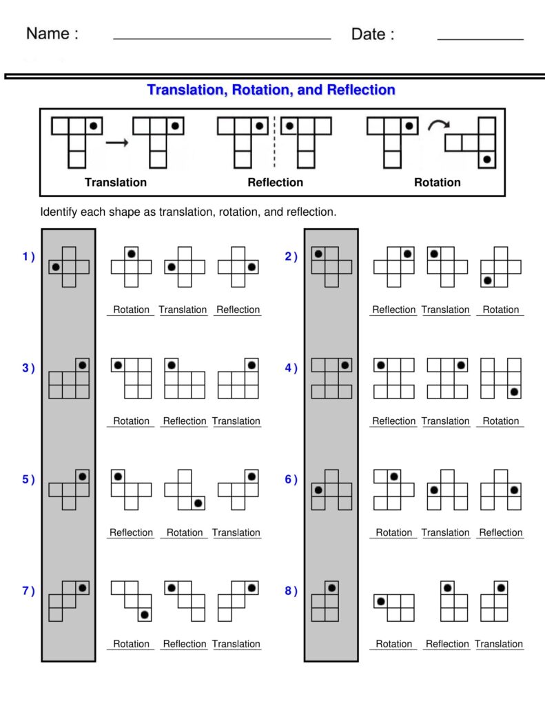 Identifying Translation Rotation And Reflection Worksheets Library