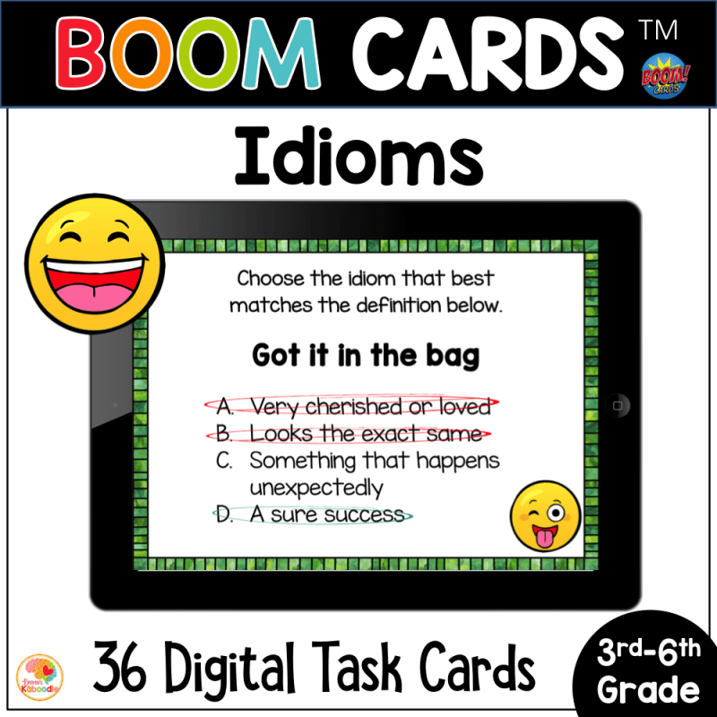 Idiom BOOM CARDS Digital Task Cards Worksheets Library