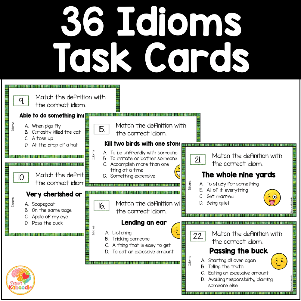 Idioms Task Cards Worksheets And Anchor Charts Activities 