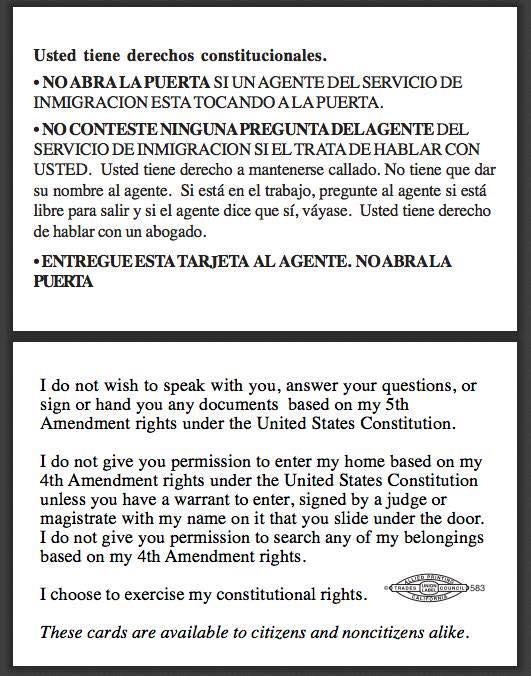 Immigration Referral Information Services Know Your Rights Cards