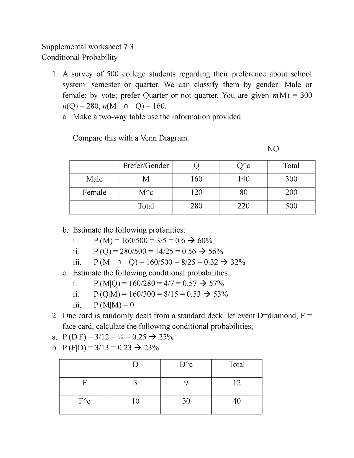 conditional probability worksheet