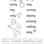 ING Words Spelling List Worksheet Twisty Noodle Worksheets Library