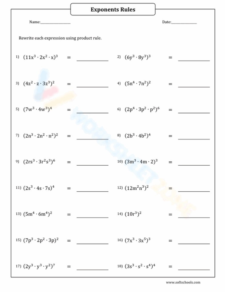 InsPire Math Exponent Rules Review And Practice Worksheets Library