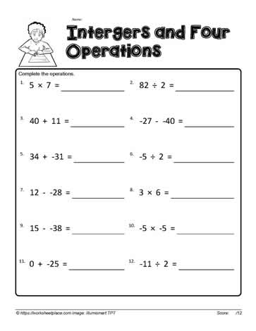 Integers 4 Operations Worksheets