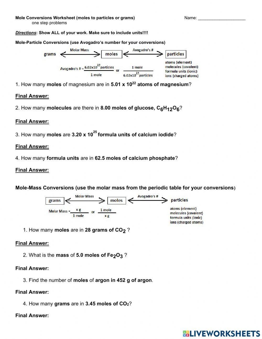 Intro To Mole Conversions Worksheet Worksheets Library