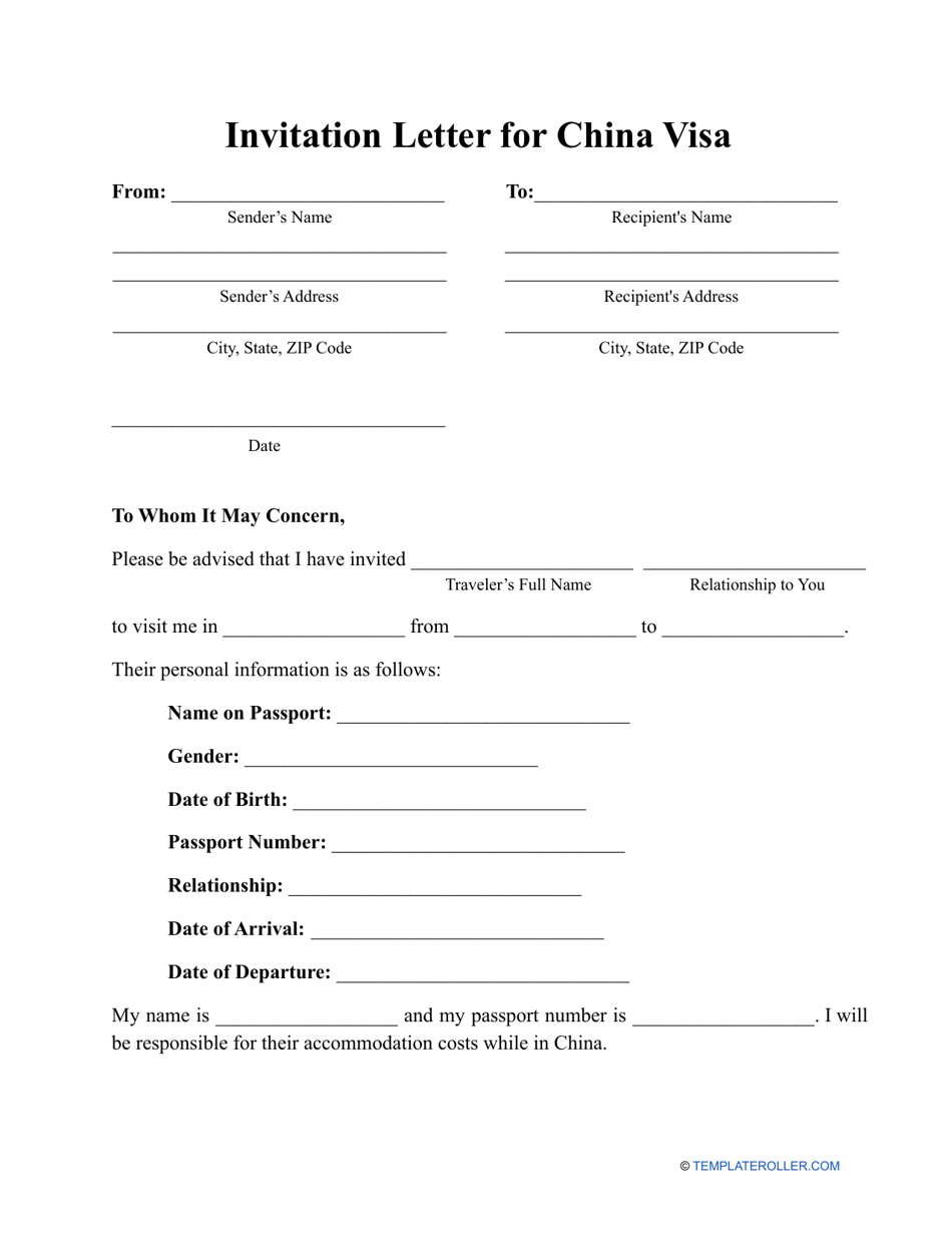 china invitation letter template