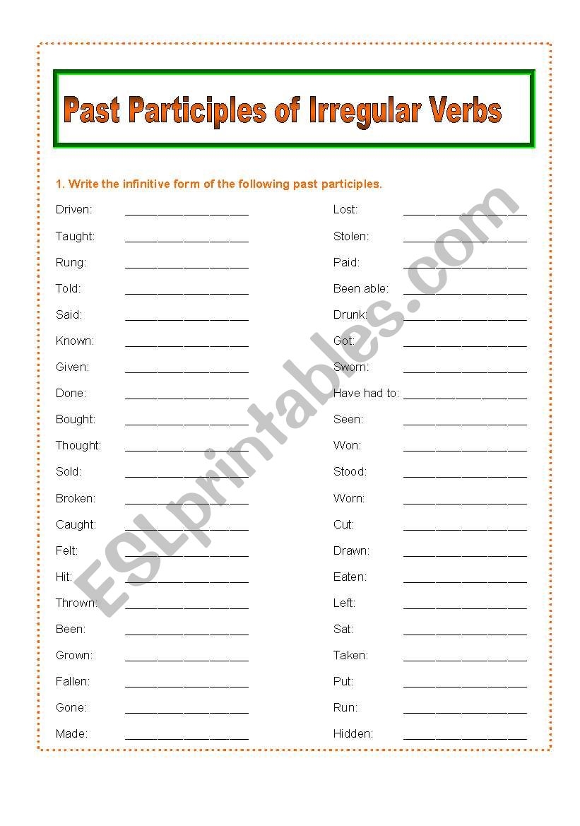past form of irregular verbs worksheet