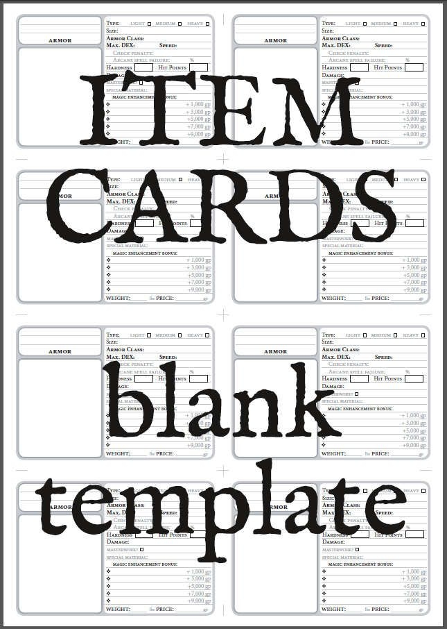 Item Cards Blank Printable 1191 AD Publishing Dungeon Masters Guild