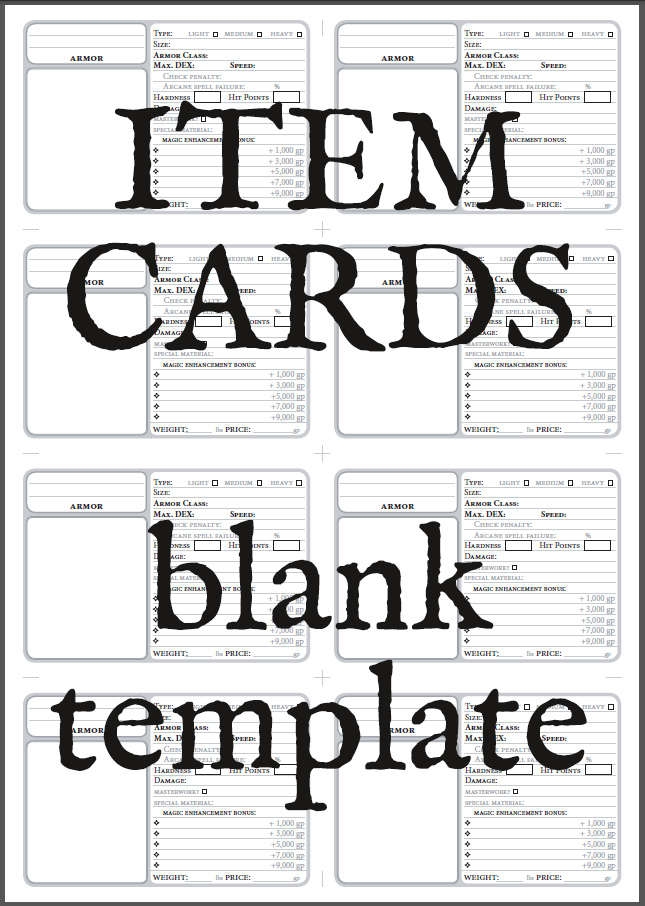 Item Cards Blank Printable 1191 AD Publishing Dungeon Masters Guild