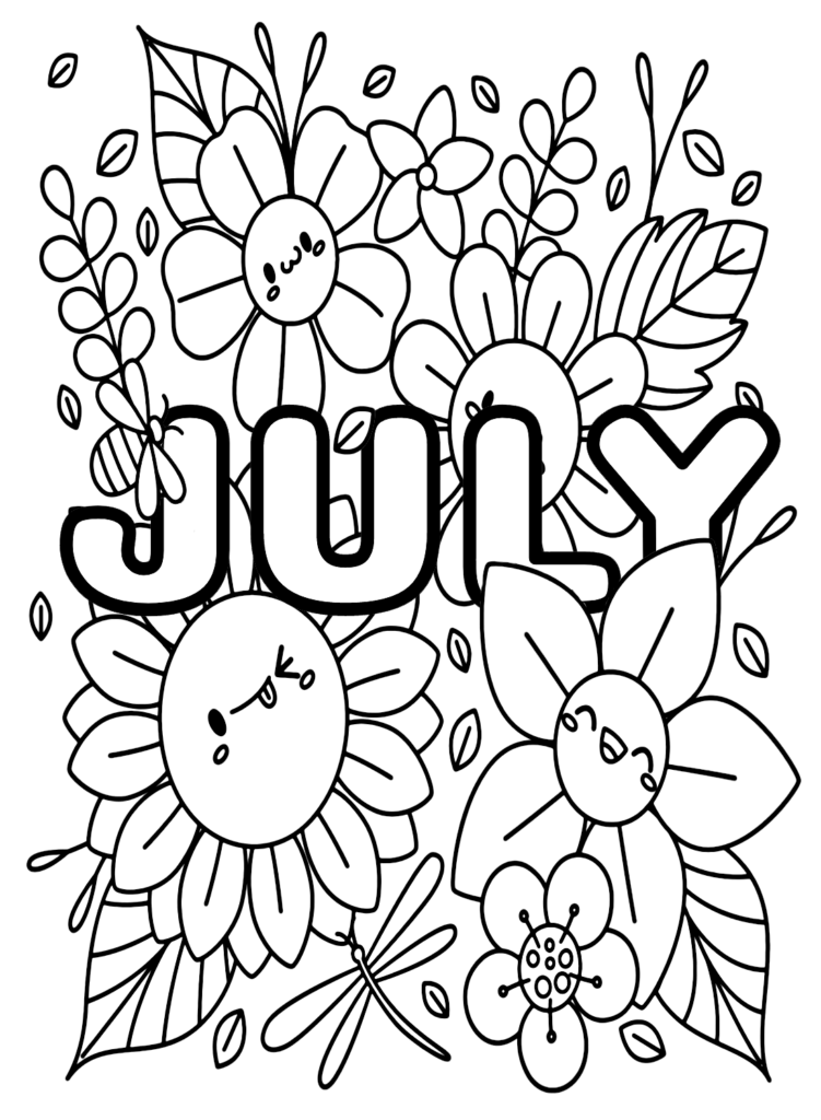 July Flowers Coloring Page Free Printable Coloring Pages