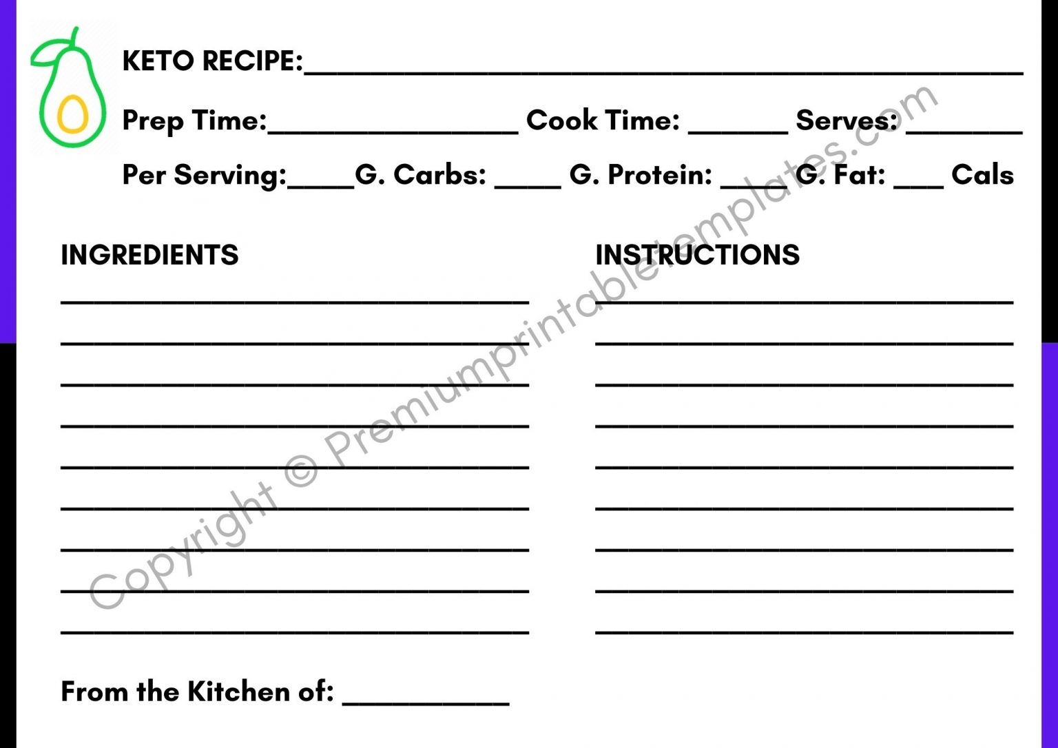 Keto Recipe Cards Printable Template Pack Of 3 