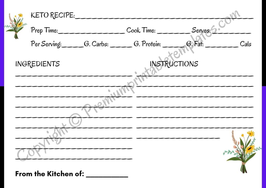 Keto Recipe Cards Printable Template Pack Of 3