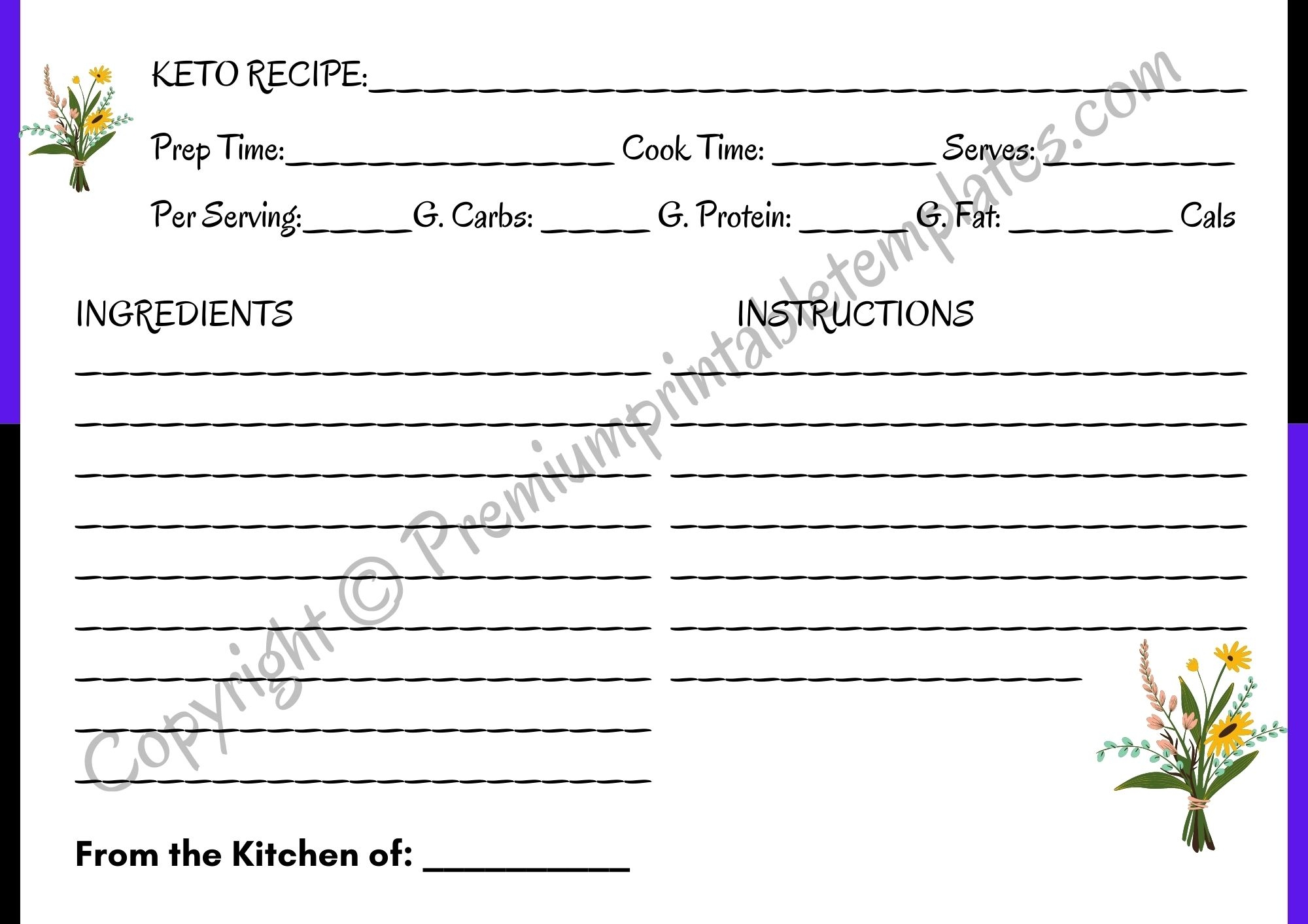Keto Recipe Cards Printable Template Pack Of 3 