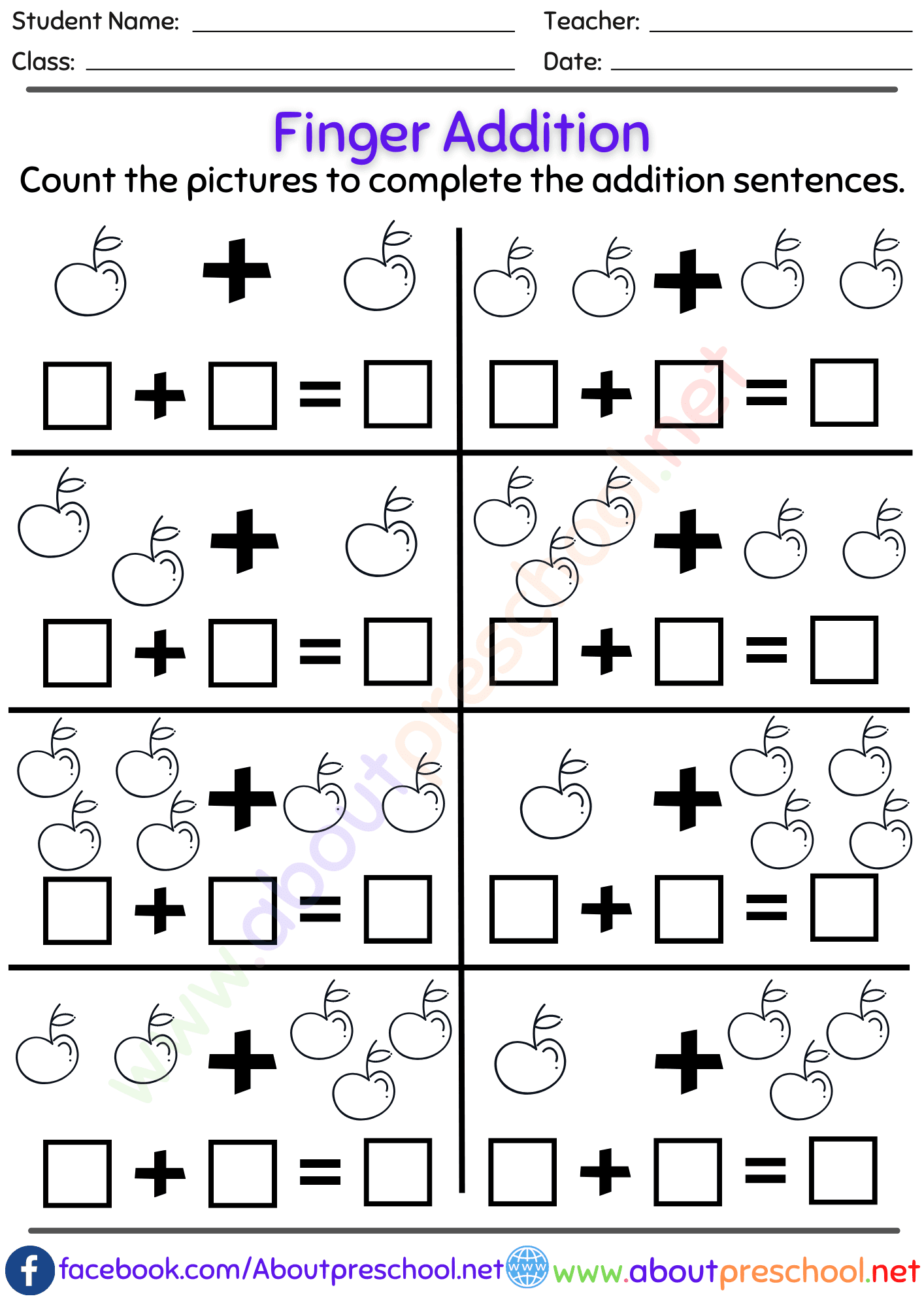 preschool adding worksheets