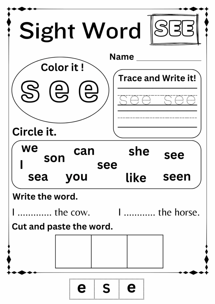 Kindergarten Sight Word Worksheets Ideal For Preschool And