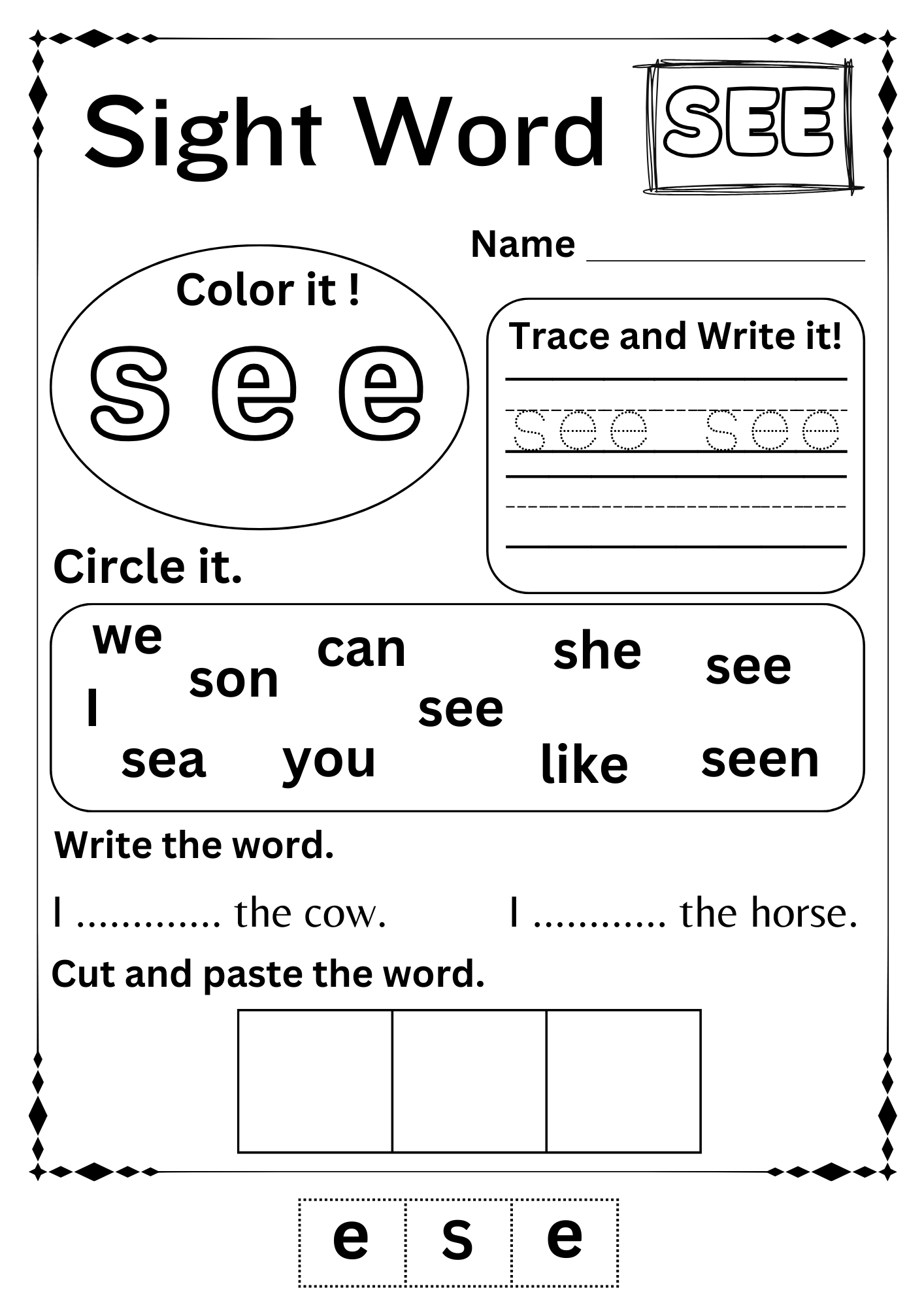 Kindergarten Sight Word Worksheets Ideal For Preschool And 