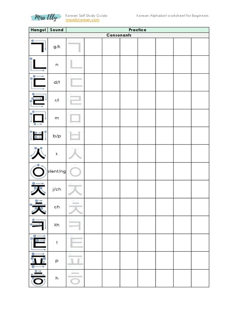 Korean Alphabet Worksheet PDF Worksheets Library