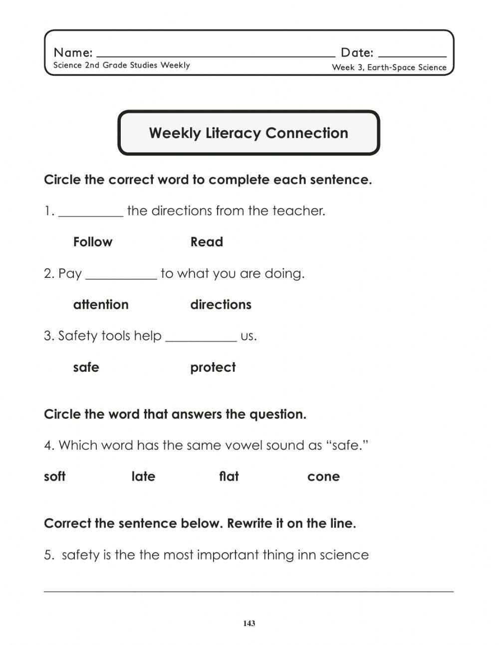 science safety worksheet