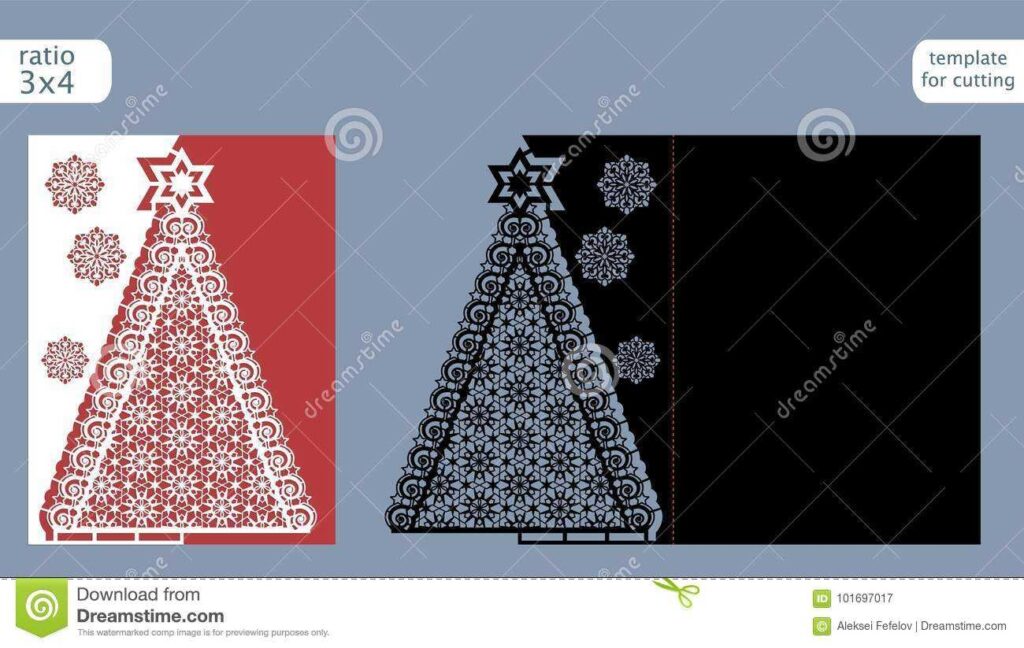 Laser Cut Out Christmas Card Template Die Cut Paper Card For Fold Out
