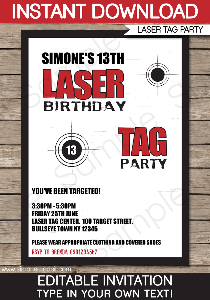 Laser Tag Party Invitations Printable Template Birthday Party Invite