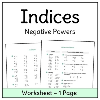 Laws Of Indices Negative Powers Worksheet By Hazel Learning TPT