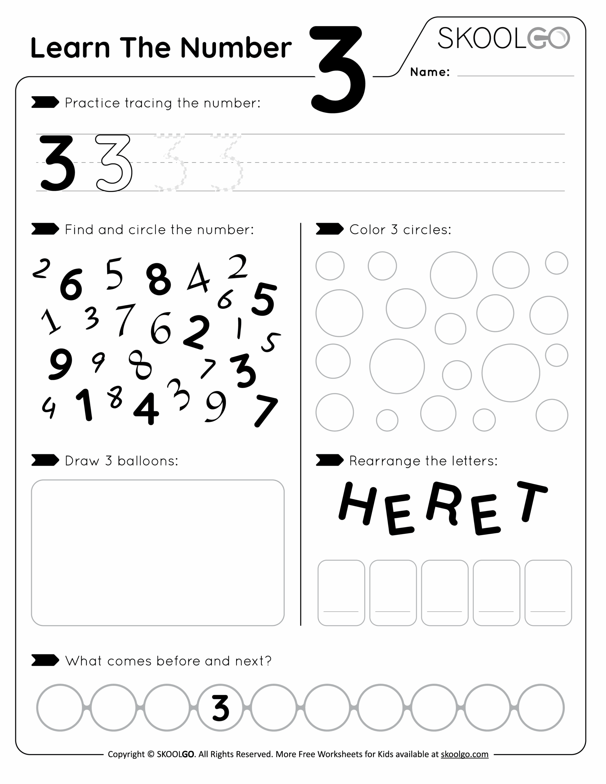Learn The Number 3 Free Worksheet For Kids SKOOLGO Worksheets Library