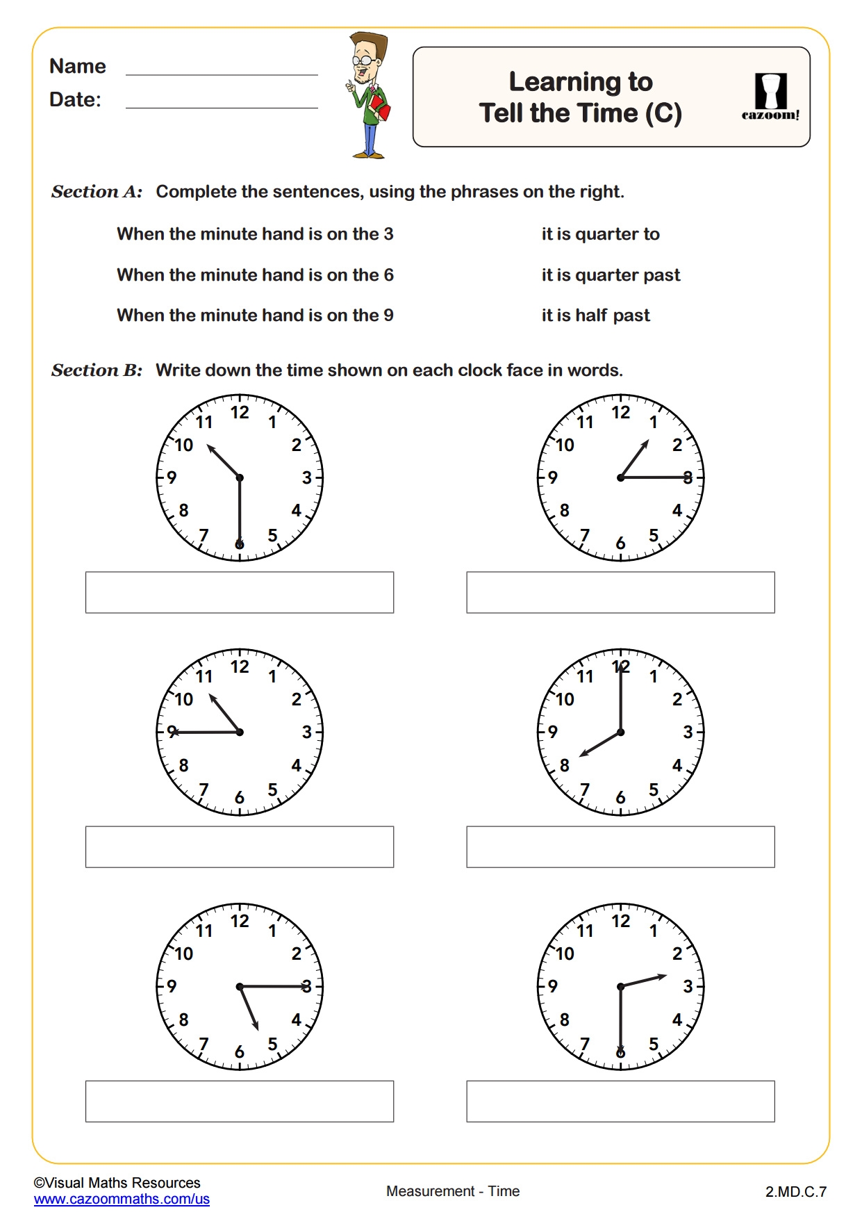 Learning To Tell The Time C 2nd Grade PDF Measurement Worksheets 