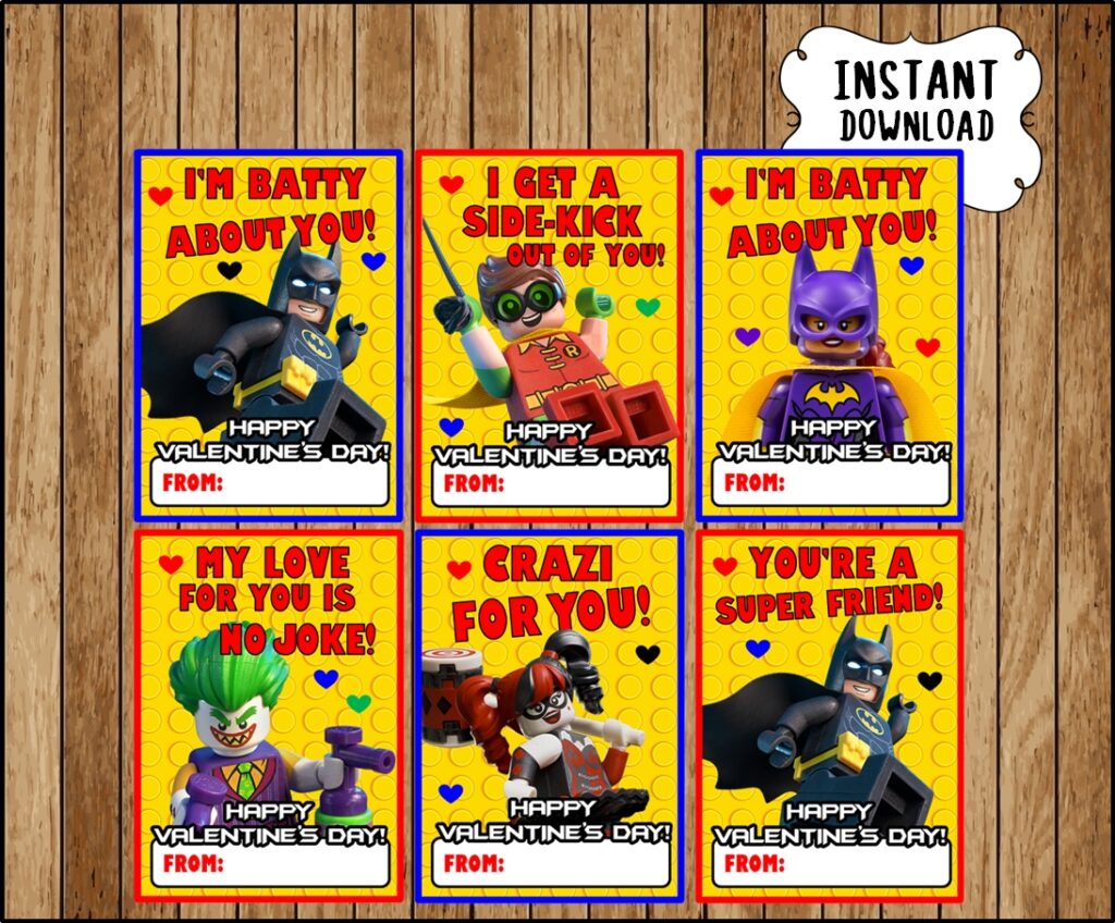 Lego Batman Valentine 39 s Day Cards Instant Download Printable Lego