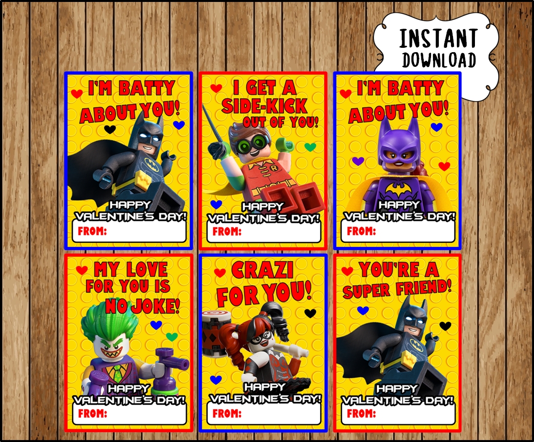 Lego Batman Valentine 39 s Day Cards Instant Download Printable Lego 