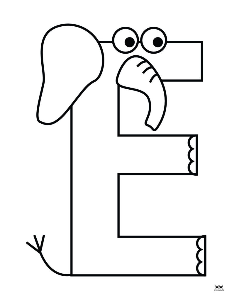 Letter E Coloring Page Elephant Design