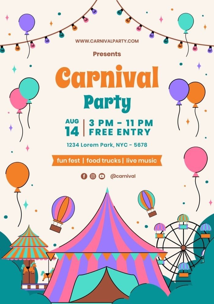 Linear Hand drawn Carnival Party Fun Fest Invitation
