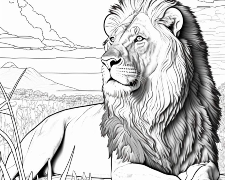 Lion Coloring Pages Majestic Black White Outlined Printable PDF In US