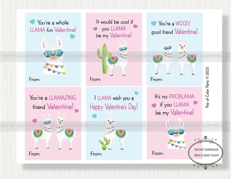 LLAMA VALENTINE CARDS Printable Llama Valentine Cards For Kids Fun 