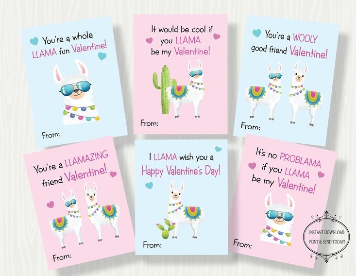 LLAMA VALENTINE CARDS Printable Llama Valentine Cards For Kids Fun