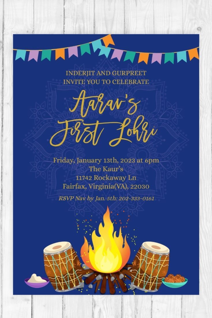 Lohri Invitation First Lohri Invitation Punjabi Baby Celebration Indian 