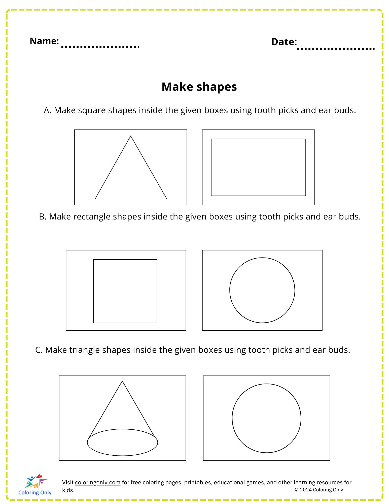 Make Shapes Free Printable Worksheet