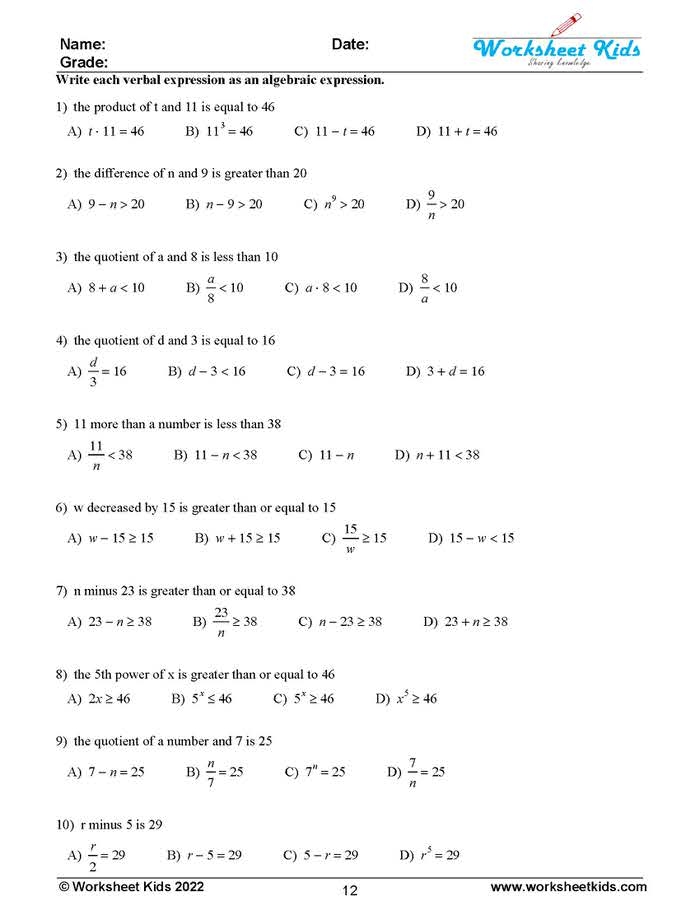 Master Algebra With Ease 12 Engaging Worksheets For Converting