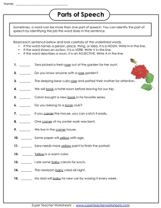 parts of speech worksheets pdf
