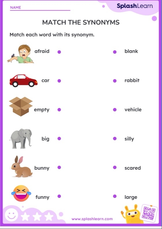 Match The Synonyms Printable ELA Worksheet Worksheets Library