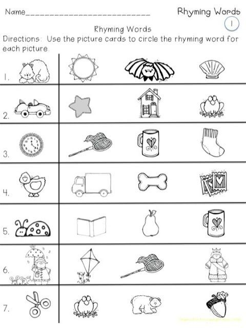worksheet on rhyming words for kindergarten
