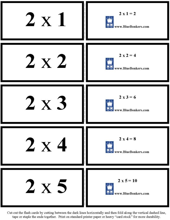 Math Fact Flash Cards Printable