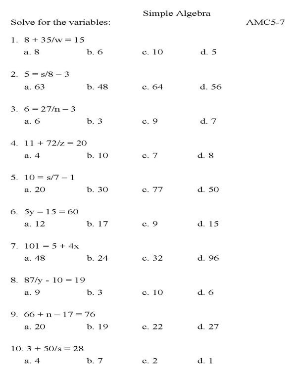 Math Worksheets 9th Graders Printable