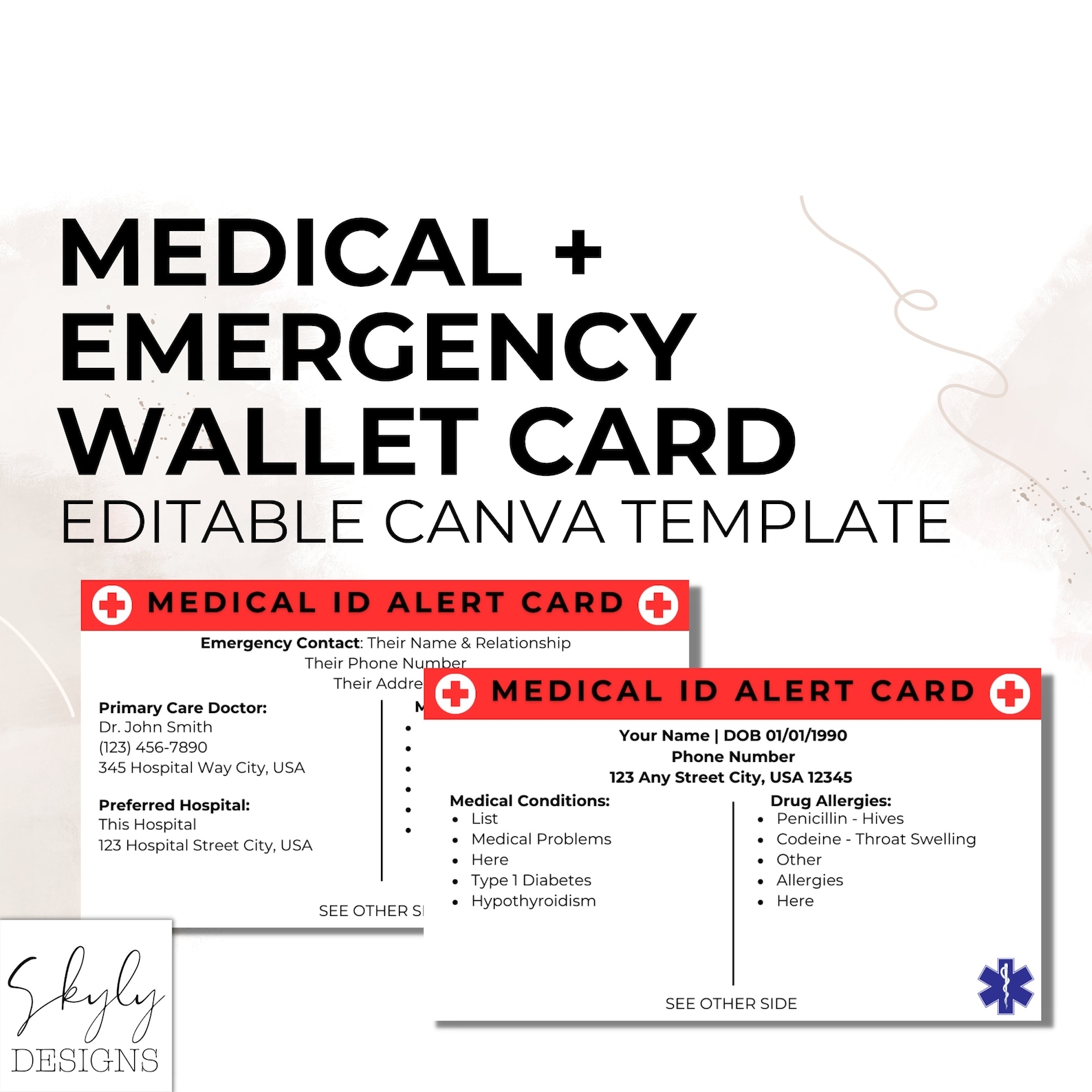 Medical ID Card Printable Wallet Medical Information Card Medical 