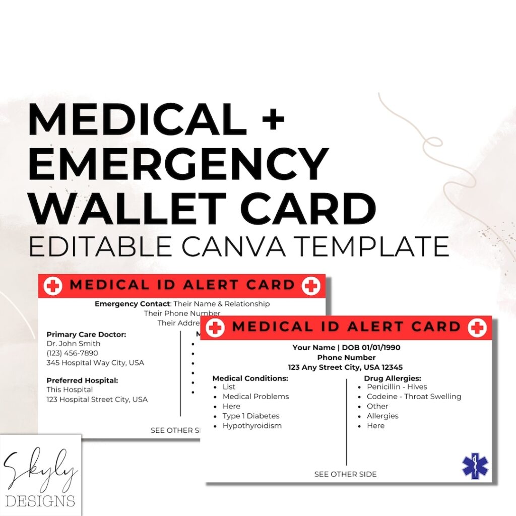 Medical ID Card Printable Wallet Medical Information Card Medical