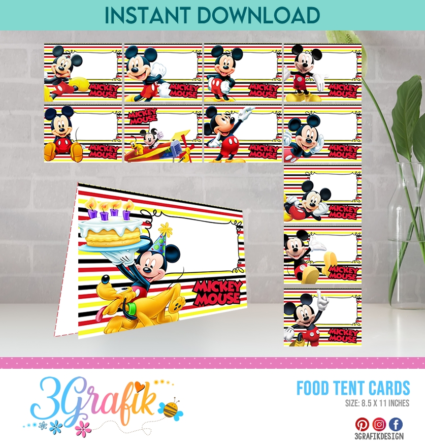 Mickey Mouse Food Tent Cards Printable 3Grafik Printable Products 