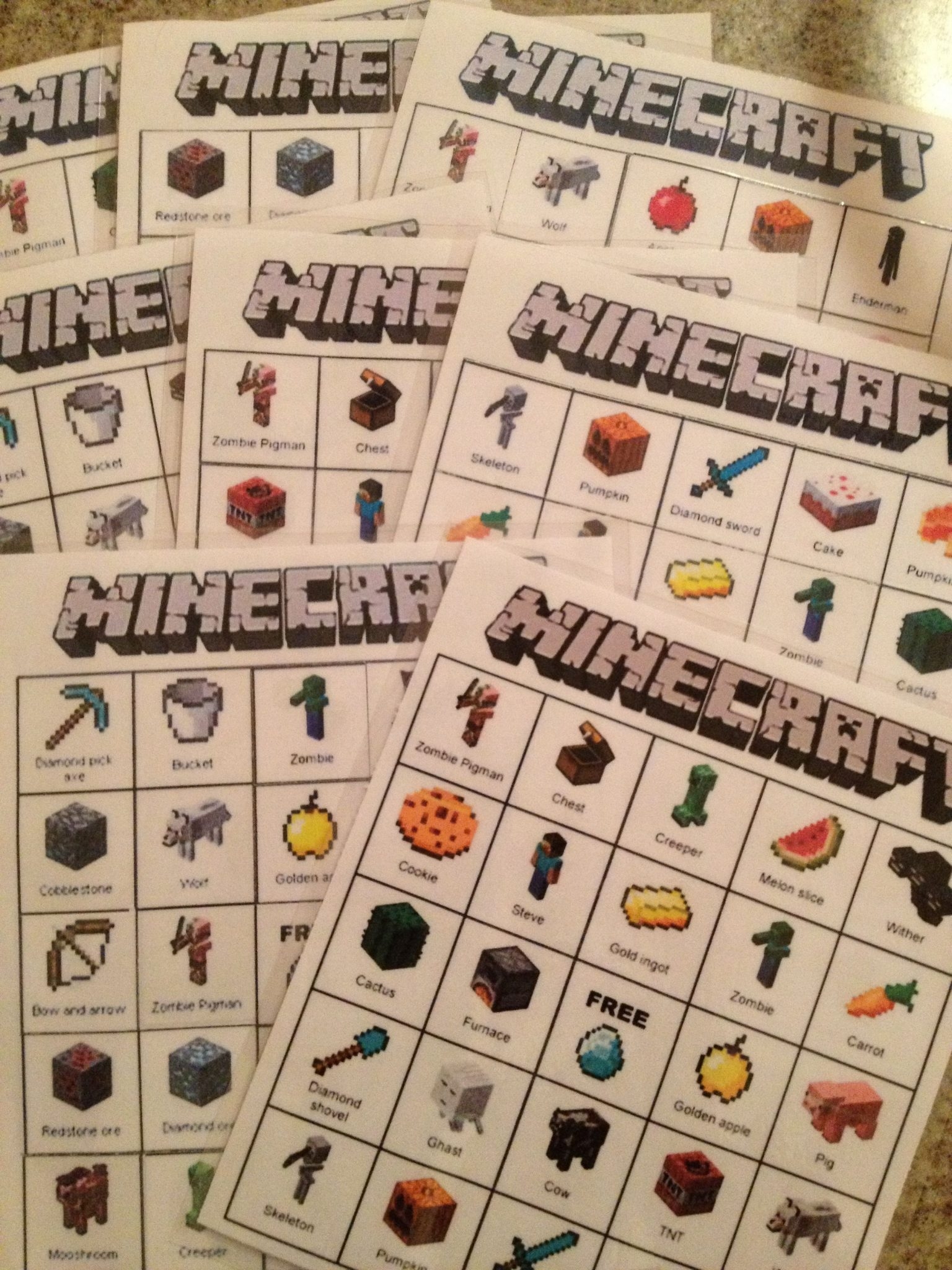 Minecraft Bingo Cards Minecraft Party Activities Printable Bingo Cards